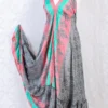 Blossom Halter-Neck Maxi Dress - Pink, Grey & Aqua Floral Sari (Free Size)