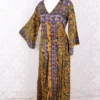 Jasmine Maxi Dress - Lemon & Lavender Flora Nouveau Vintage Sari - Size S/M