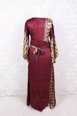 Jasmine Maxi Dress- Sangria, Gold & Ivory Shimmery Fleur De Lis Vintage Sari - Size S/M -Woviqueen Sales IMG 8662 f57deba1 6531 493e 8926 e429d5f0f6a8 scaled
