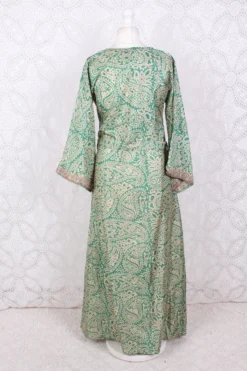 Jasmine Maxi Dress - Peppermint & Ivory Paisley Vintage Sari - Size S/M -Woviqueen Sales IMG 8686 bc834f41 4cfe 4794 bb6b 744ccd4a9490 scaled