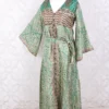 Jasmine Maxi Dress - Peppermint & Ivory Paisley Vintage Sari - Size S/M