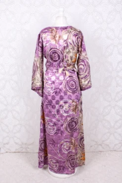Jasmine Maxi Dress - Mauve Shimmer Floral Vintage Sari - Size S/M -Woviqueen Sales IMG 8740 0b9f2f9a 14b0 43b2 8c4d 15c82b42610f scaled