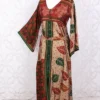 Jasmine Maxi Dress - Forest, Antique Silver & Terracotta Leaf Vintage Sari - Size S/M