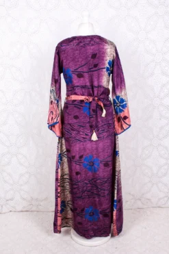 Jasmine Maxi Dress - Plum, Salmon & Azure Floral Ripple Vintage Sari - Size S/M -Woviqueen Sales IMG 8760 3bdec912 15e5 4aad b405 203fe0da30d9 scaled