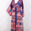 Jasmine Maxi Dress - Plum, Salmon & Azure Floral Ripple Vintage Sari - Size S/M