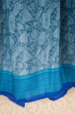 Rosemary Maxi Dress -Vintage Indian Sari - Ocean Blue Abstract Print - Size XXS -Woviqueen Sales IMG 8775