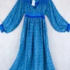 Rosemary Maxi Dress -Vintage Indian Sari - Ocean Blue Abstract Print - Size XXS