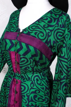 Jasmine Maxi Dress - Bright Emerald, Navy & Fuchsia Paisley Vintage Sari - Size S/M -Woviqueen Sales IMG 8795 03db587b 0897 400e bb55 4afa1e71fd78 scaled