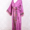 Jasmine Maxi Dress - Pink & Purple Vintage Sari - Size S/M