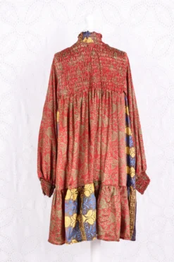 Mona Mini Dress - Vintage Indian Sari - Red, Cobalt & Bright Yellow Paisley - Free Size 7 Mona Mini Dress - Vintage Indian Sari - Red, Cobalt & Bright Yellow Paisley - Free Size -Woviqueen Sales IMG 8852 scaled