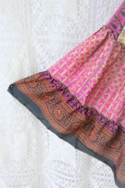 Cherry Midi Dress - Vintage Indian Sari - Pink & Earth Toned Patchwork - Free Size S/M -Woviqueen Sales IMG 9738 2 scaled