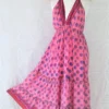 Cherry Midi Dress - Vintage Indian Sari - Bubblegum & Indigo Polka Dot - Free Size