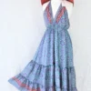Cherry Midi Dress - Vintage Indian Sari - Seafoam, Sienna & Violet Tile Print - Free Size