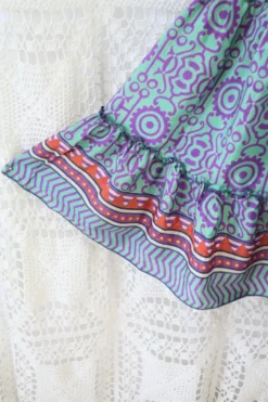 Cherry Midi Dress - Vintage Indian Sari - Seafoam, Sienna & Violet Tile Print - Free Size -Woviqueen Sales IMG 9754 2 scaled