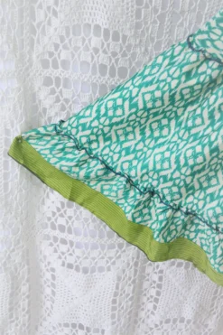 Cherry Midi Dress - Vintage Indian Sari - Sea Green & Lime Tile Print - Free Size -Woviqueen Sales IMG 9762 2 scaled