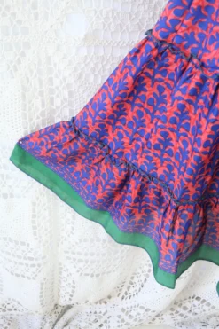 Cherry Midi Dress - Vintage Indian Sari - Deep Coral & Indigo Motif - Free Size -Woviqueen Sales IMG 9774 2 scaled