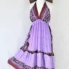 Cherry Midi Dress - Vintage Indian Sari - Lilac, Wine & Umber Bold Floral - Free Size