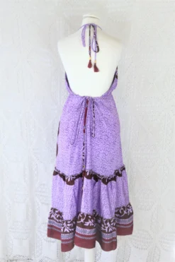 Cherry Midi Dress - Vintage Indian Sari - Lilac, Wine & Umber Bold Floral - Free Size -Woviqueen Sales IMG 9783 2 scaled