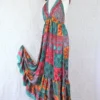 Cherry Maxi Dress - Vintage Indian Sari - Teal, Mustard & Rose Patchwork Floral Shimmer - Free Size