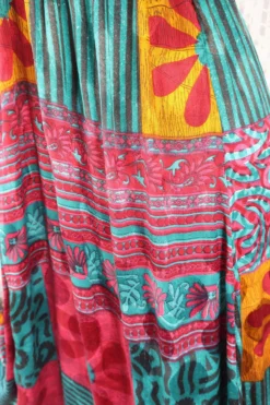 Cherry Maxi Dress - Vintage Indian Sari - Teal, Mustard & Rose Patchwork Floral Shimmer - Free Size -Woviqueen Sales IMG 9860 aa4c06ef 2bab 4c82 92e3 ffa05cdbebf5 scaled