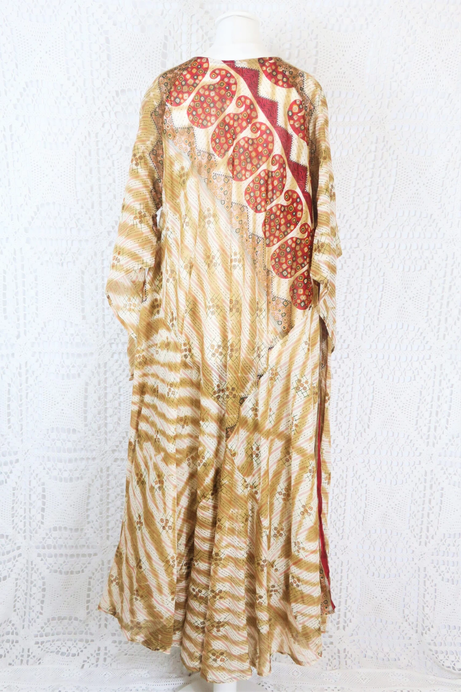 Goddess Dress - Vintage Indian Cotton - Ruby & Beige Paisley - Free Size 6 Goddess Dress - Vintage Indian Cotton - Ruby & Beige Paisley - Free Size - Image 6
