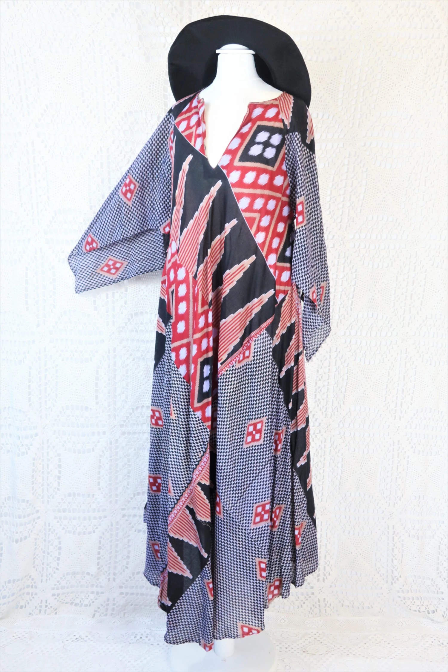 Goddess Dress - Vintage Indian Cotton - Muted Purple, Red & Ebony - Free Size 2 Goddess Dress - Vintage Indian Cotton - Muted Purple, Red & Ebony - Free Size - Image 2