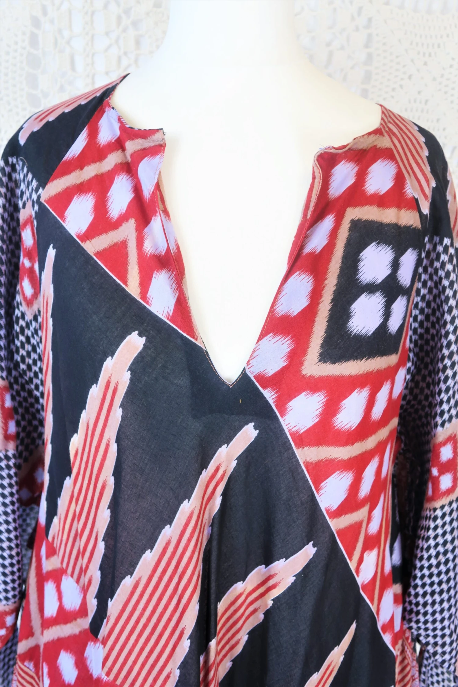 Goddess Dress - Vintage Indian Cotton - Muted Purple, Red & Ebony - Free Size 4 Goddess Dress - Vintage Indian Cotton - Muted Purple, Red & Ebony - Free Size - Image 4