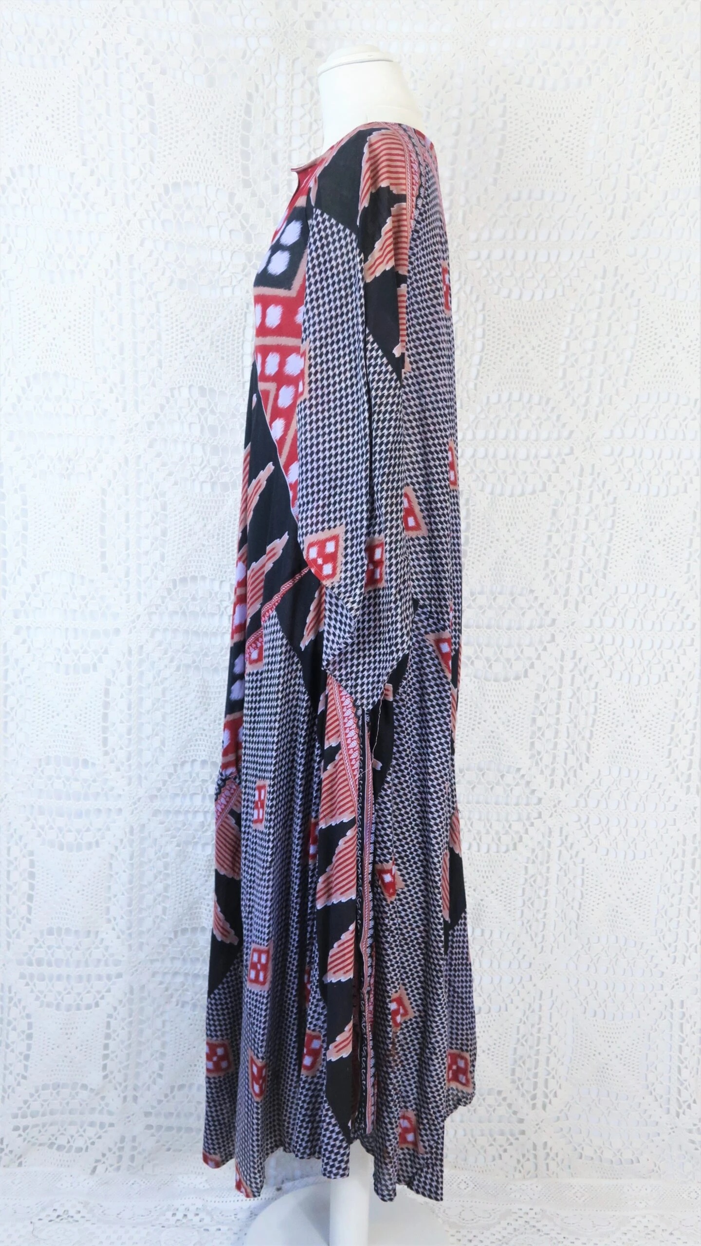 Goddess Dress - Vintage Indian Cotton - Muted Purple, Red & Ebony - Free Size 5 Goddess Dress - Vintage Indian Cotton - Muted Purple, Red & Ebony - Free Size - Image 5
