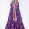 Blossom Halter Maxi Dress - Vintage Sari - Embroiderd Plum Purple Paisley - Free Size S/M