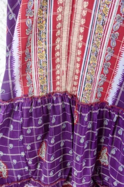 Blossom Halter Maxi Dress - Vintage Sari - Embroiderd Plum Purple Paisley - Free Size S/M -Woviqueen Sales blossom maxi halter dress summer boho style 70s hippie midi dress frill hem handmade recycled vintage sari by all about audrey 85