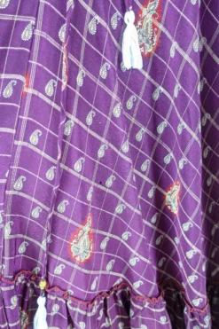 Blossom Halter Maxi Dress - Vintage Sari - Embroiderd Plum Purple Paisley - Free Size S/M -Woviqueen Sales blossom maxi halter dress summer boho style 70s hippie midi dress frill hem handmade recycled vintage sari by all about audrey 87