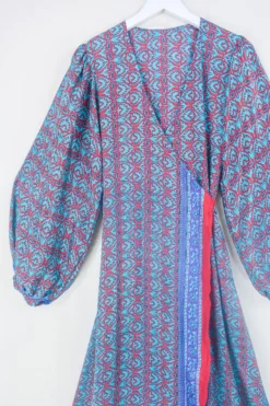 Woviqueen Sales -Woviqueen Sales bohemian hippie wrap wraparound mini dress balloon sleeves indian recycled silk sari all about audrey 86