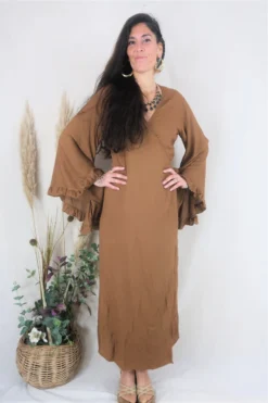 Woviqueen Sales -Woviqueen Sales boho hippie rayon cinnamon brown maxi wrap dress 70s inspired designs by all about audrey