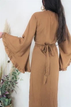 Khroma Venus Maxi Dress - Cinnamon Brown -Woviqueen Sales cinnamon brown bell sleeve ruffle bohemian rayon maxi dress all about audrey 2