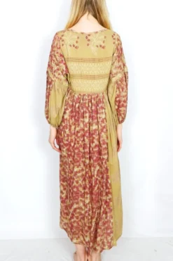 Daisy Midi Smock Dress - Vintage Indian Cotton Sari - Strawflower & Rosehip - XS -Woviqueen Sales dais midi smock 70s boho dres vintage indian organic cotton all about audrey 1