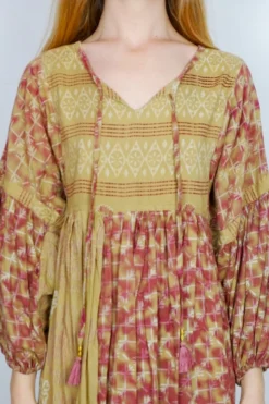 Daisy Midi Smock Dress - Vintage Indian Cotton Sari - Strawflower & Rosehip - XS -Woviqueen Sales dais midi smock 70s boho dres vintage indian organic cotton all about audrey 18