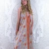 Athena Maxi Dress - Vintage Sari - Coral Pink, Pearl & Cream Floral - S - L/XL