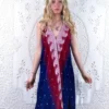 Athena Maxi Dress - Vintage Sari - Precious Red & Blue Embroidery - S - M/L