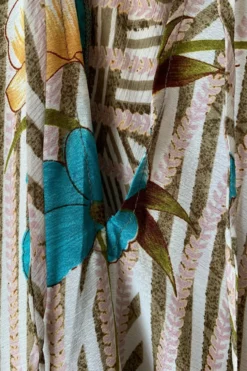 Blossom Halter Maxi Dress - Vintage Sari - White, Moss & Turquoise Stripy Floral - Free Size S/M -Woviqueen Sales image 76b54aad 9f0b 4f70 a9c3 376d2b4ecfd1