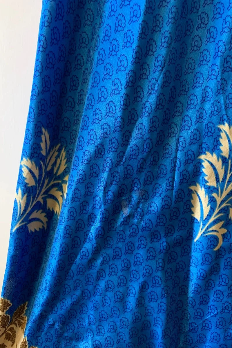 Eden Halter Maxi Dress - Vintage Sari - Majorelle Blue & Beige Leaf Print - Free Size S/M 5 Eden Halter Maxi Dress - Vintage Sari - Majorelle Blue & Beige Leaf Print - Free Size S/M - Image 5