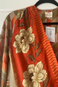 Karina Kimono Mini Dress - Vintage Sari - Burnt Orange Chevron Floral - Free Size S -Woviqueen Sales image e1f936e2 5cae 41e8 b98c 9f7db6317a4a