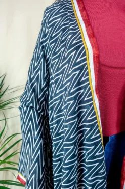 Karina Kimono Mini Dress - Vintage Sari - Midnight Chevron & Red Paisley - Free Size S/M -Woviqueen Sales karina midi length long sleeve boho kimono wide sleeve hippie jacket handmade from recycled vintage 70s indian silky sari colourful bohemian robe by all about audrey 13