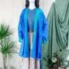 Karina Kimono Mini Dress - Vintage Sari - Mermaid Blue Floral - Free Size XL