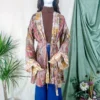 Karina Kimono Mini Dress - Vintage Sari - Earthy Mauve Abstract - Free Size S
