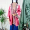 Karina Kimono Mini Dress - Vintage Sari - Blossom Pink Psychedelic - Free Size S/M