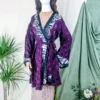 Karina Kimono Mini Dress - Vintage Sari - Vampy Berry Shimmer - Free Size S