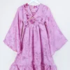 Lunar Mini Dress - Vintage Sari - Dusky Rose Pink Painted Floral - Size XXS Petite