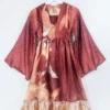 Lunar Mini Dress - Vintage Sari - Bronze & Copper Ombre Cranes - Size XXS/XS Petite