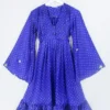 Lunar Mini Dress - Vintage Sari - French Violet And Golden Sequin - Size XXS Petite