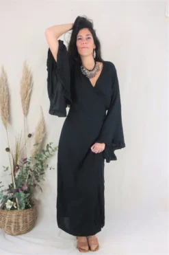 Khroma Venus Maxi Dress - Nightshade Black 8 Khroma Venus Maxi Dress - Nightshade Black -Woviqueen Sales nightshade black rayon bell sleeve ruffle wrap maxi bohemian hippie fashion all about audrey 1